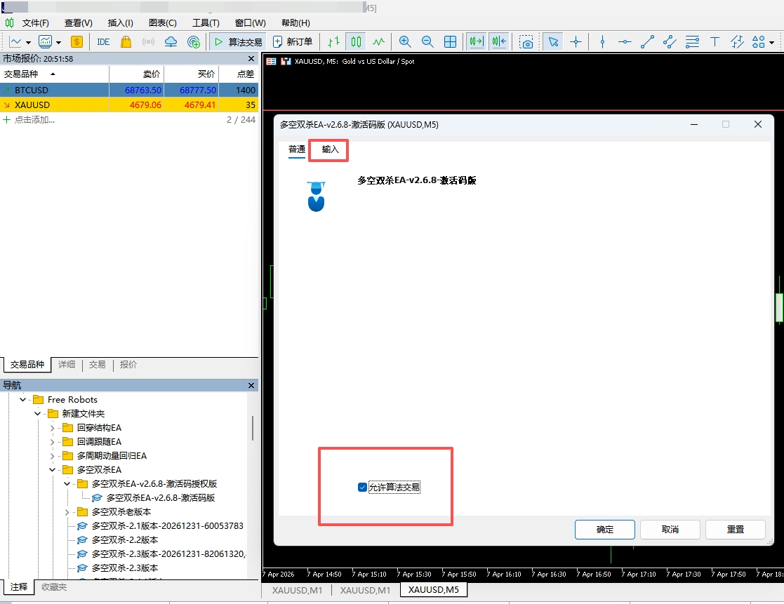 进入输入页并勾选允许算法交易